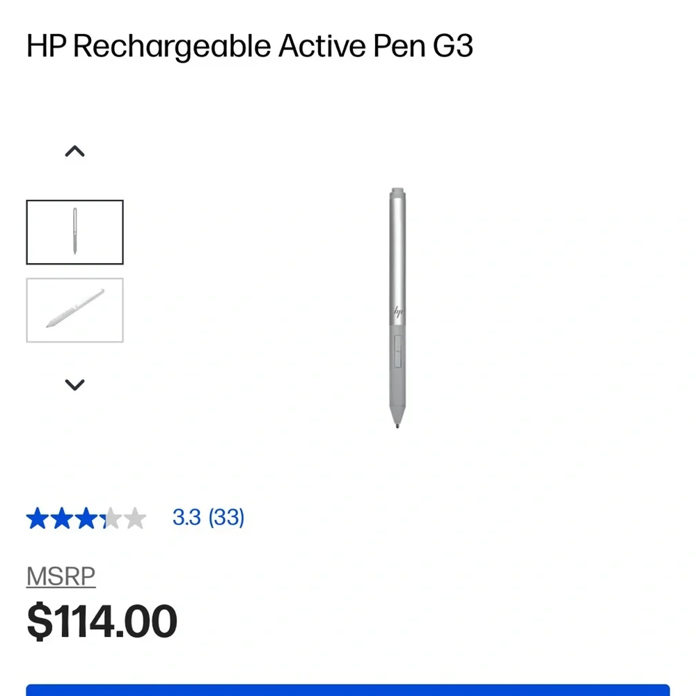 HP Metallic Silver Stylus - Rechargeable Active Pen G3